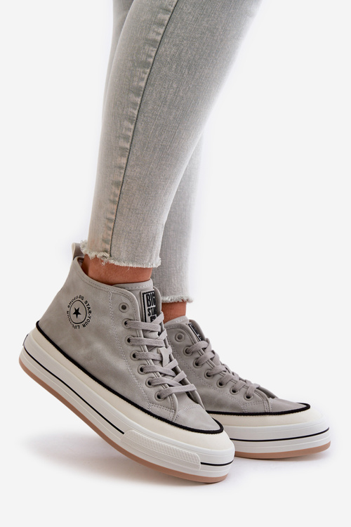 Утеплені жіночі кросівки на платформі з еко-шкіри Big Star OO274070 сірі