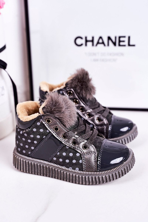 Кросівки дитячі утеплені в горошок Сірі Anastasia