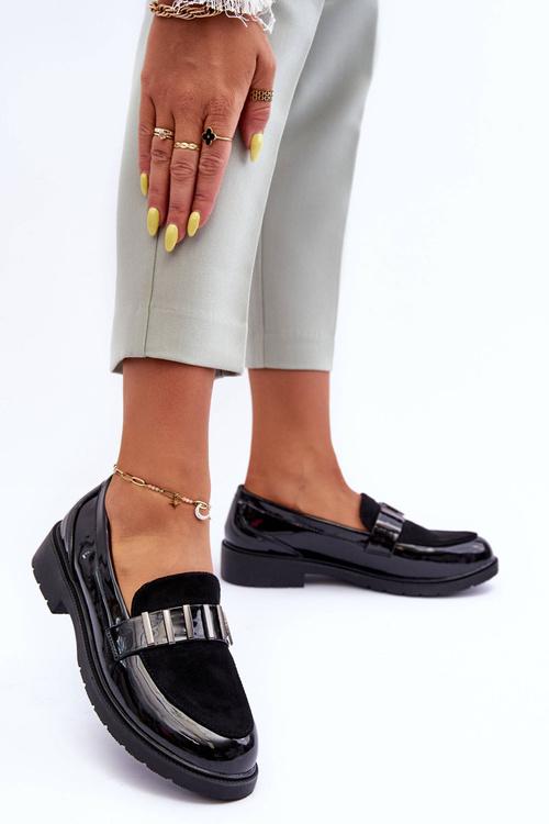 Чорні лаковані лофери з декором SBarski HY317