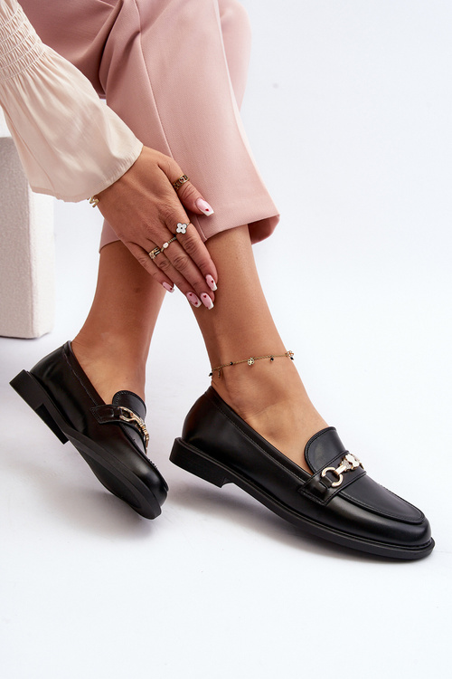 Жіночі мокасини з екошкіри на плоскій підошві чорні Vimedia