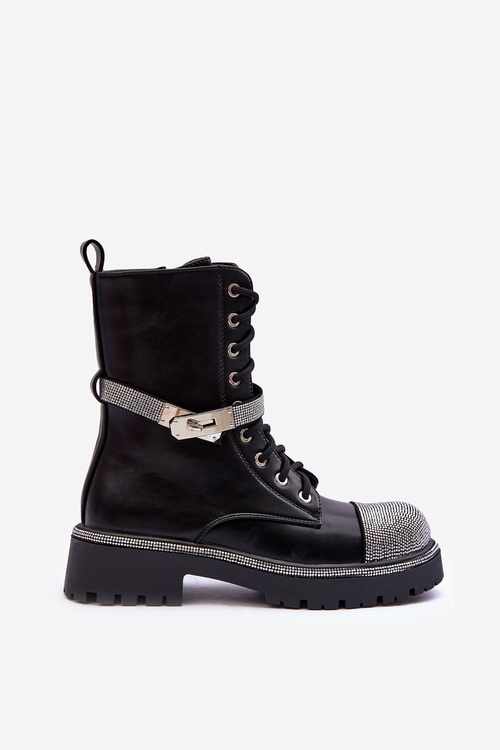 Жіночі шкіряні ботильйони з прикрасами чорного кольору