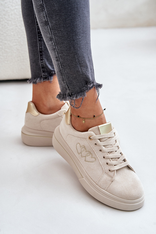 Жіночі кросівки на платформі з сердечками бежеві Avirorae