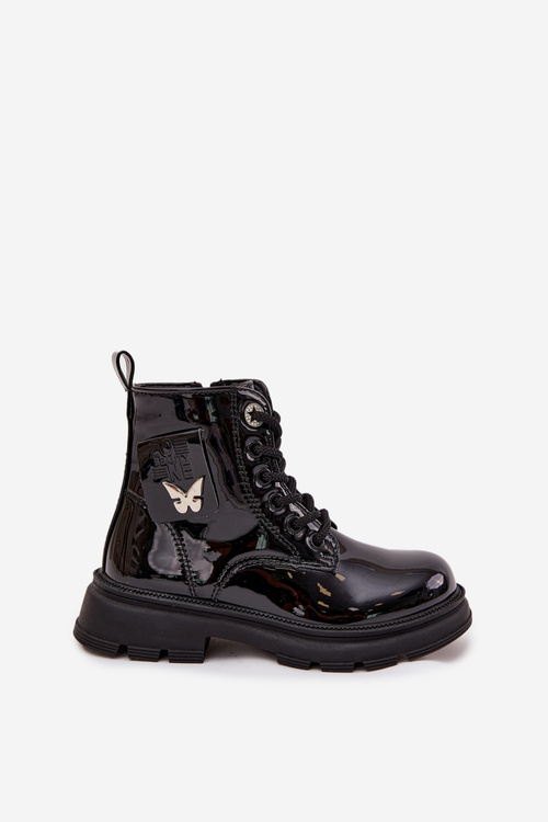 Теплі дитячі черевики на блискавці лаковані чорні Alverina