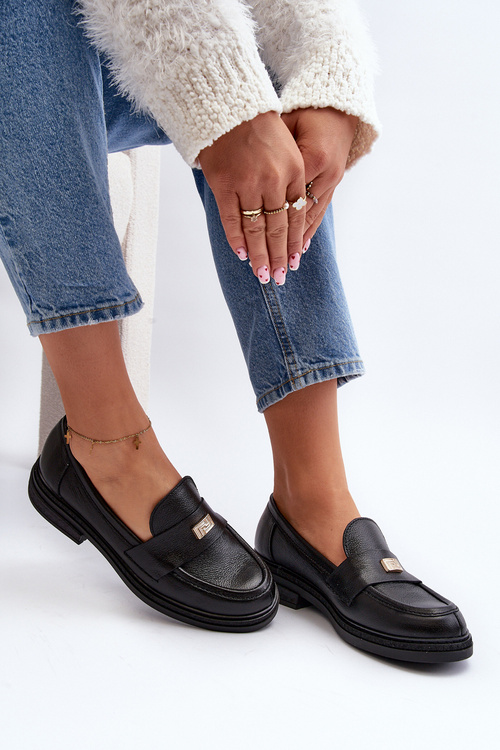 Чорні шкіряні жіночі мокасини Zazoo 20165