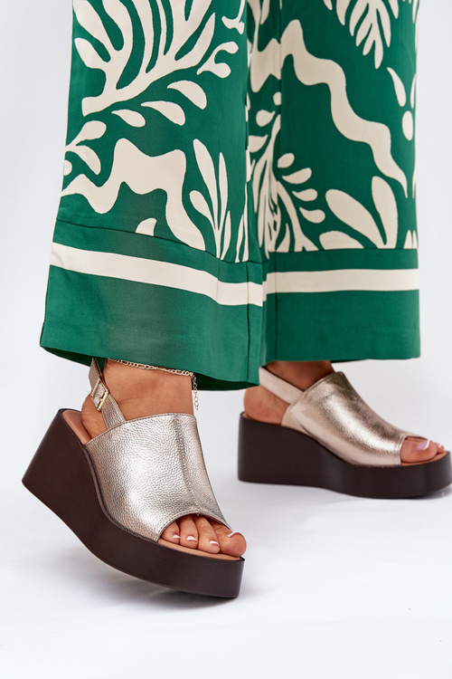 Жіночі Сандалі З Еко Шкіри На Платформі І Каблуці Золоті Leaniria