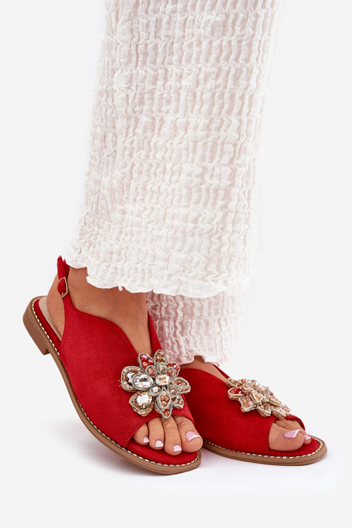 Жіночі Сандалі На Плоскому Каблуці З Декорацією S.Barski KV27-001 Червоні