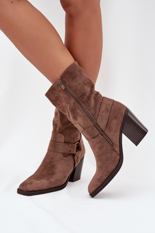Жіночі Теплі Чоботи На Підборах З Ремінцями І Декоративною Деталлю Коричневі Neria