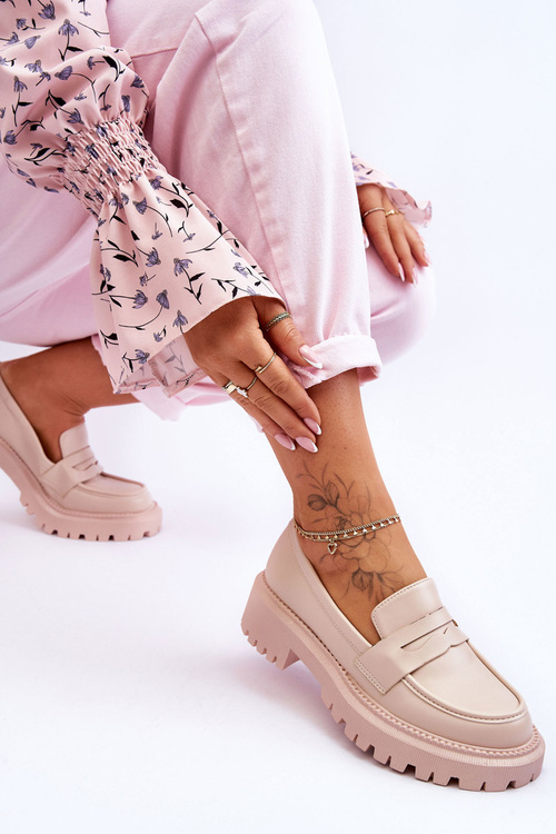 Бежеві шкіряні лофери на платформі без шнурівки Riverside