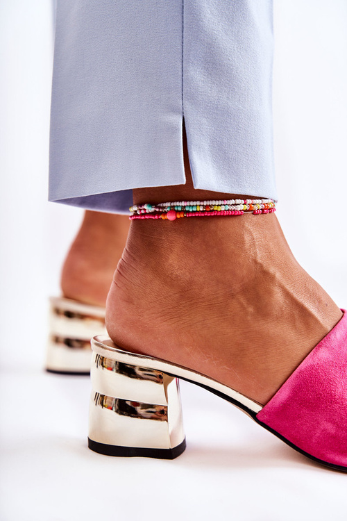 Жіночі замшеві шльопанці на каблуці Рожевий Перрі