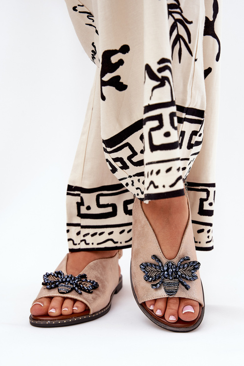 Блискучі Жіночі Сандалі З Декором Плоскі Рожеві Золото Руссона