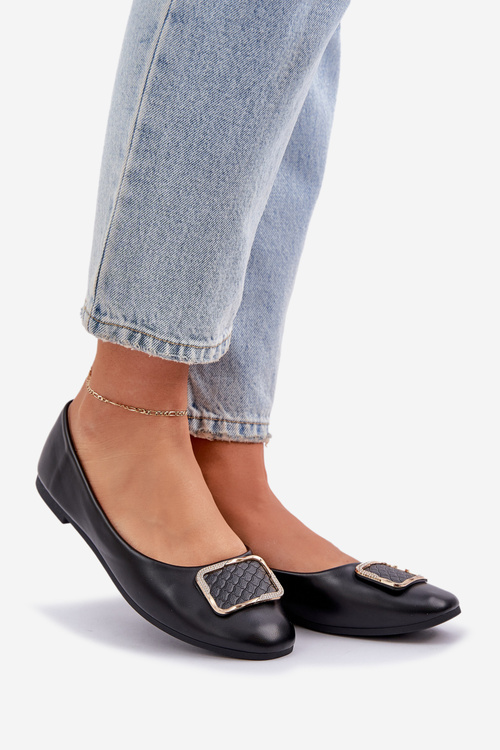 Еко шкіряні балетки з декором чорні Tulnelia