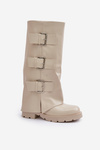 Теплі чоботи з фальцюванням і пряжками Світло-бежеві Cialetta