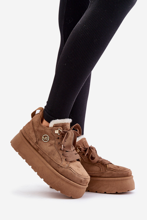 Жіночі кросівки на платформі з флісовою підкладкою коричневого кольору Velarisea