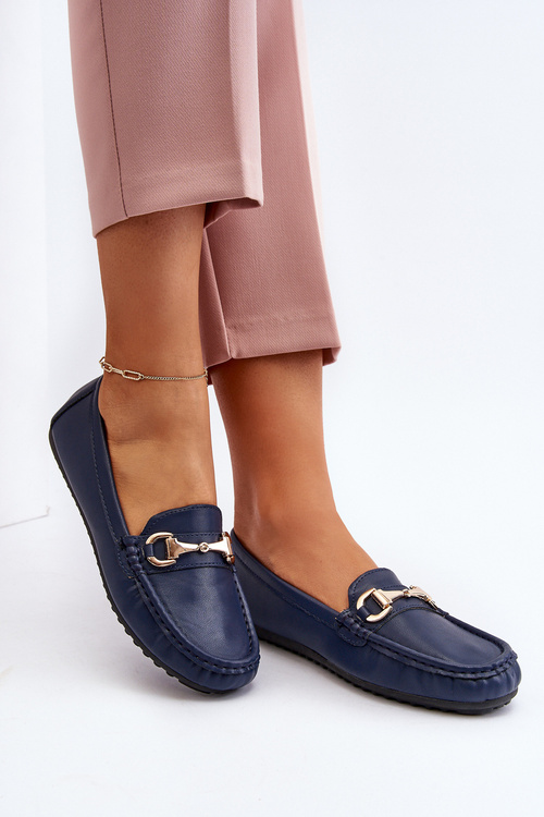 Жіночі класичні мокасини з екошкіри темно-синього кольору