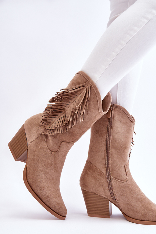 Жіночі низькі замшеві ковбойські чоботи бежеві Elyse