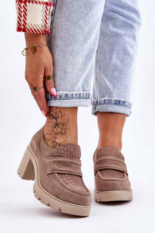 Темно-бежеві замшеві туфлі на підборах і платформі Arabell