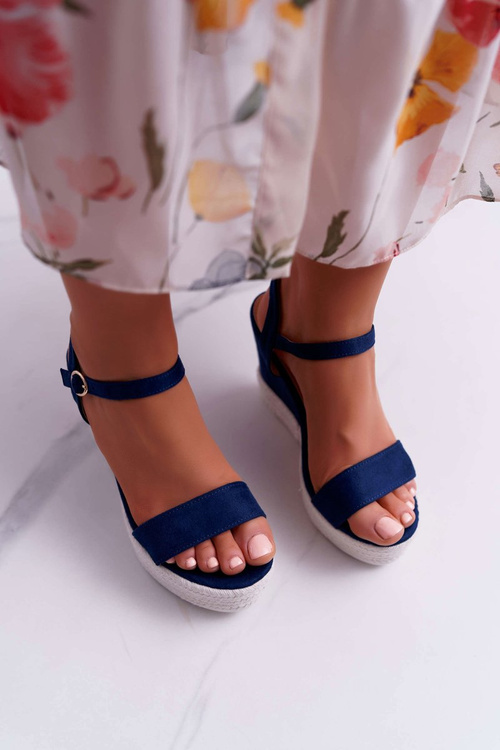 Жіночі босоніжки на платформі з льону темно-сині Liviana