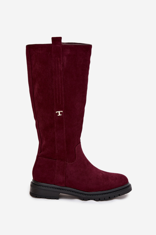 Жіночі утеплені чоботи на плоскому каблуці Eco замш Бордо Delyssa
