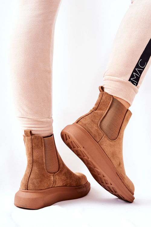 Замшеві черевики на шнурівці на платформі бежеві Marissa