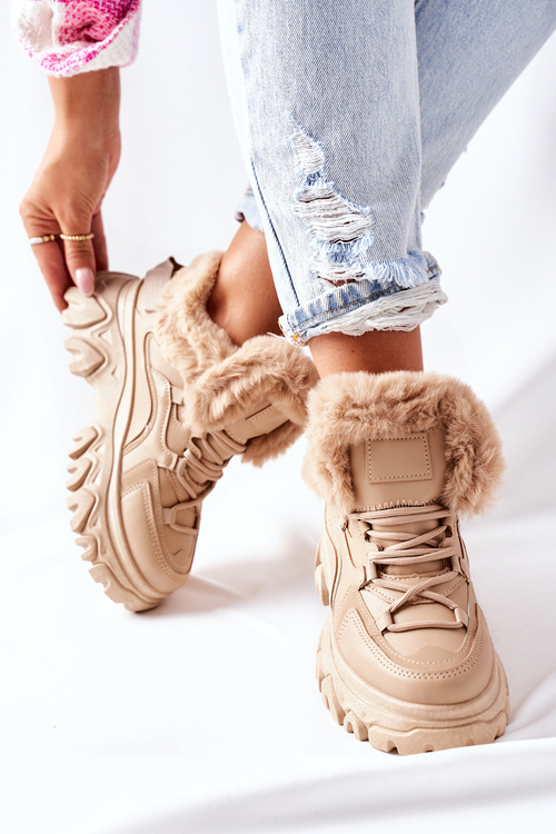Чоботи жіночі утеплені бежеві лімерик