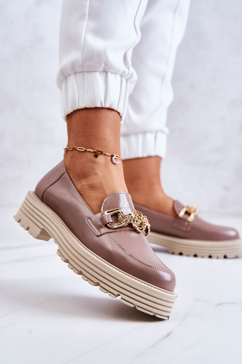 Жіночі туфлі броги шкіряні золотисті прикраси темно-бежеві Laura Messi 2383