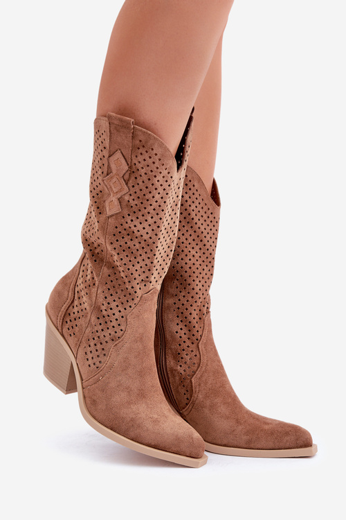 Перфоровані Ковбойські Чоботи На Підборах Коричневі Salive