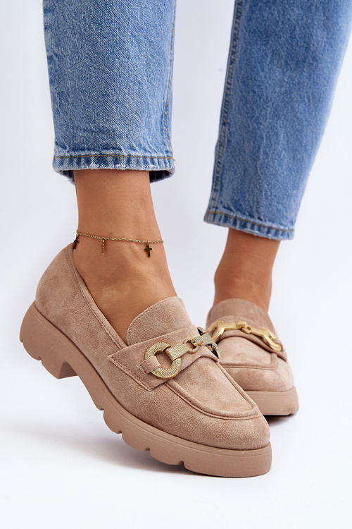 Жіночі бежеві лофери з прикрасами Railenes