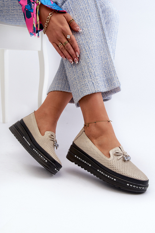 Блискучі жіночі шкіряні лофери на платформі S.Barski LR400 Golden