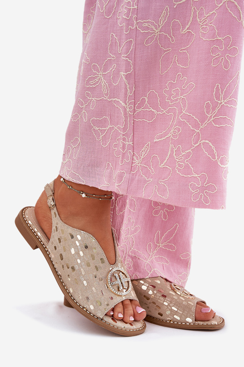 Шкіряні Сандалі На Плоскому Каблуку З Декором S.Barski KV51-094 Золоті