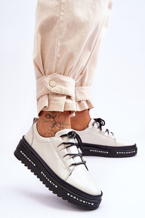 Бежеві лаковані жіночі кросівки на платформі S.Barski LR592B