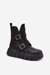 Шкіряні Теплі Жіночі Чоботи На Платформі З Пряжками Vinceza 66842 Чорні