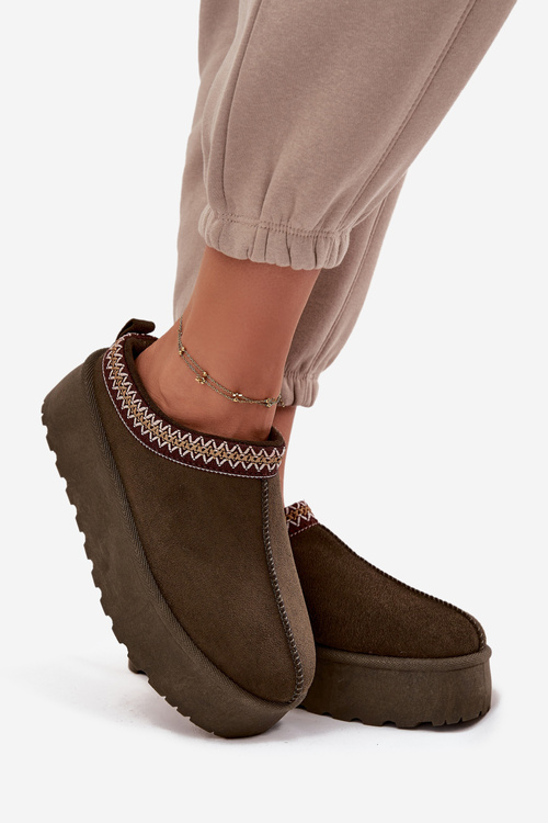 Жіночі зимові чоботи з декоративною вишивкою темнозелені Jenira