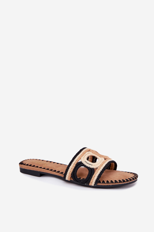 В'язані Жіночі Сандалі На Плоскому Каблуці Чорні Ніріна