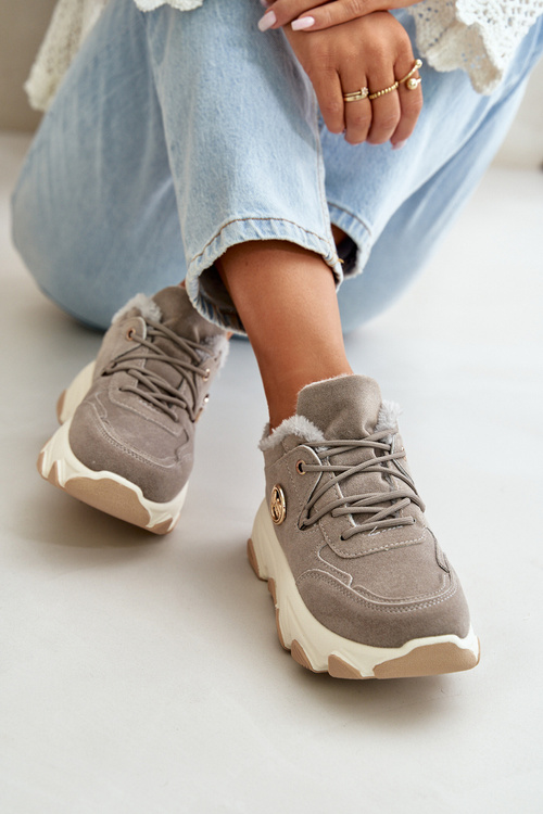 Тепле жіноче спортивне взуття на платформі сірого кольору Bialoa