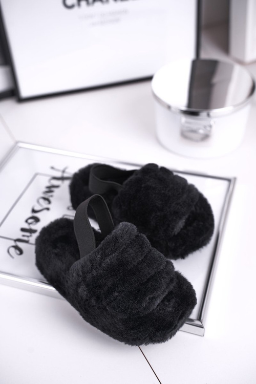 Дитячі гірки з бантом і хутром чорні Fluffy