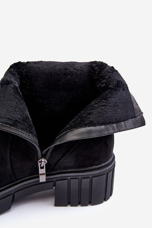 Жіночі масивні замшеві чоботи на плоскому каблуці чорні Lunai