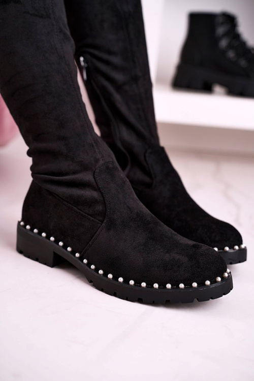 Жіночі високі чоботи вище коліна замшеві чорні Isabel