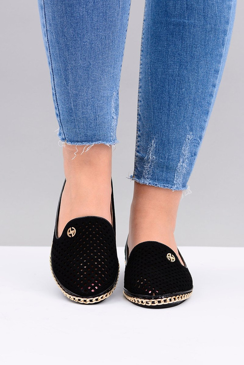 Лу Бу | Стильні чорні ажурні балетки Lords на шнурівці