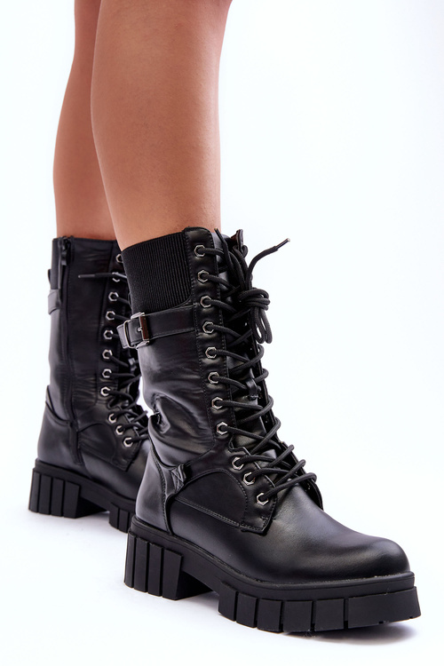 Шкіряні жіночі високі чоботи Worker Black Madit