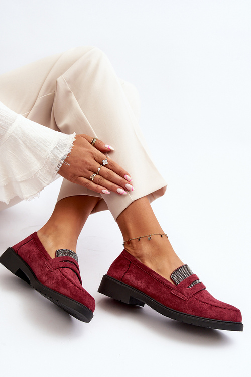 Жіночі прикрашені мокасини бордового кольору Dananei