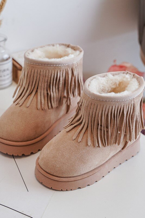 Дитячі снігові чоботи на флісовій підкладці з декоративною бахромою, бежевий Nimia'