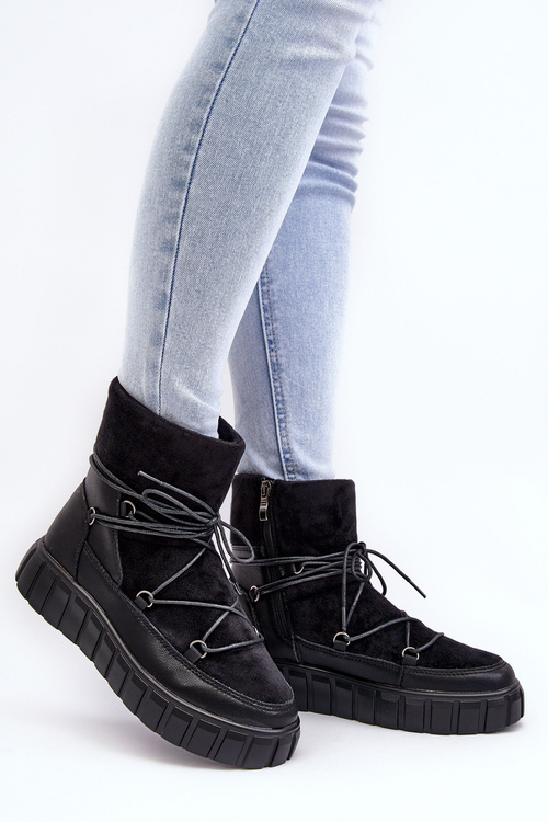 Шкіряні зимові черевики на платформі Black Maxava