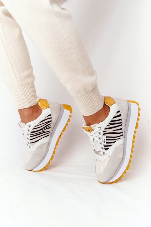 Шкіряне спортивне взуття на платформі GOE HH2N4001 біло-жовтий