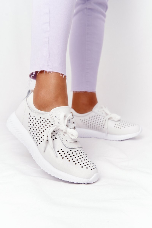 Ажурне шкіряне спортивне взуття S.Barski білі
