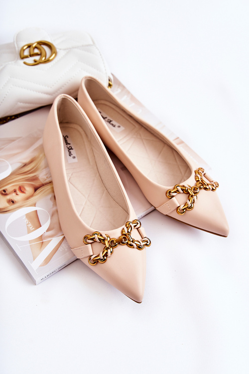 Жіночі шкіряні балетки шпиці з декором Бежеві Carlos