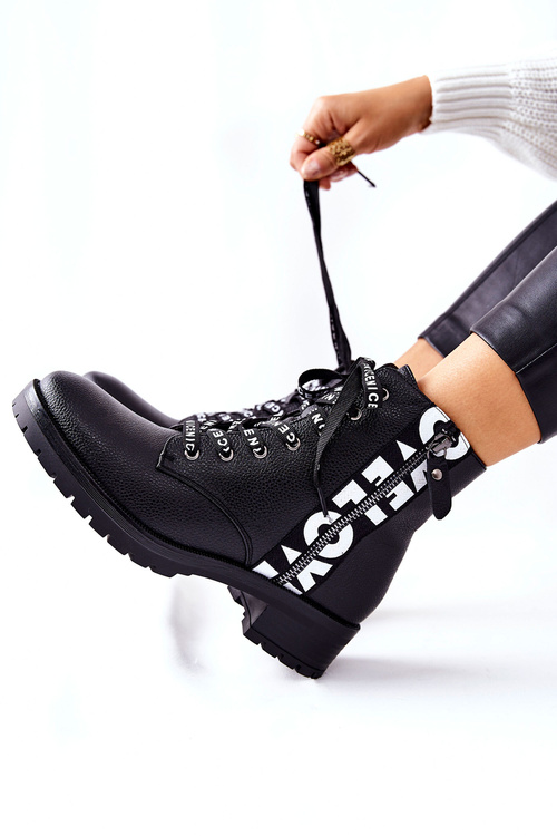 Чорні шкіряні робочі черевики на блискавці Henri