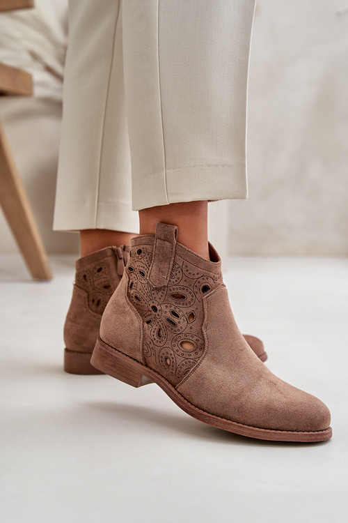 Коричневі жіночі ботильйони з вирізом і блискавкою S.Barski HY42-081