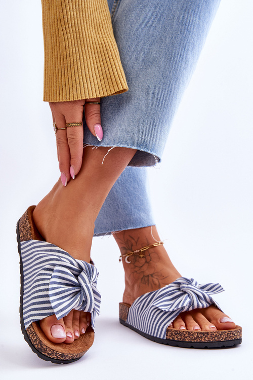 Святкові шльопанці на корковій платформі з біло-блакитними смужками