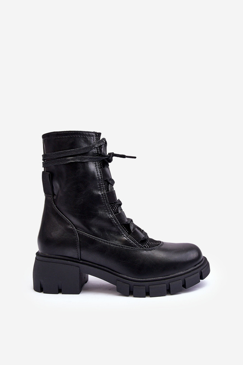 Жіночі шкіряні черевики на шнурівці чорні Doreli