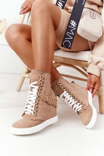 Жіночі замшеві кросівки на танкетці BOOCI Golden Letters Light Camel